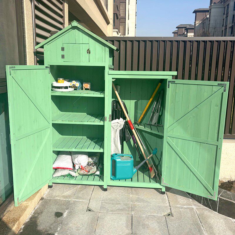 户外收纳柜实木清洁柜工具柜防雨防晒花园工具房园艺杂物箱储物柜