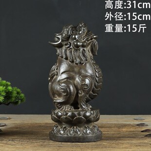 中式复古天然青石浮雕莲花座望天吼朝天吼瑞兽貔貅麒麟石雕摆件