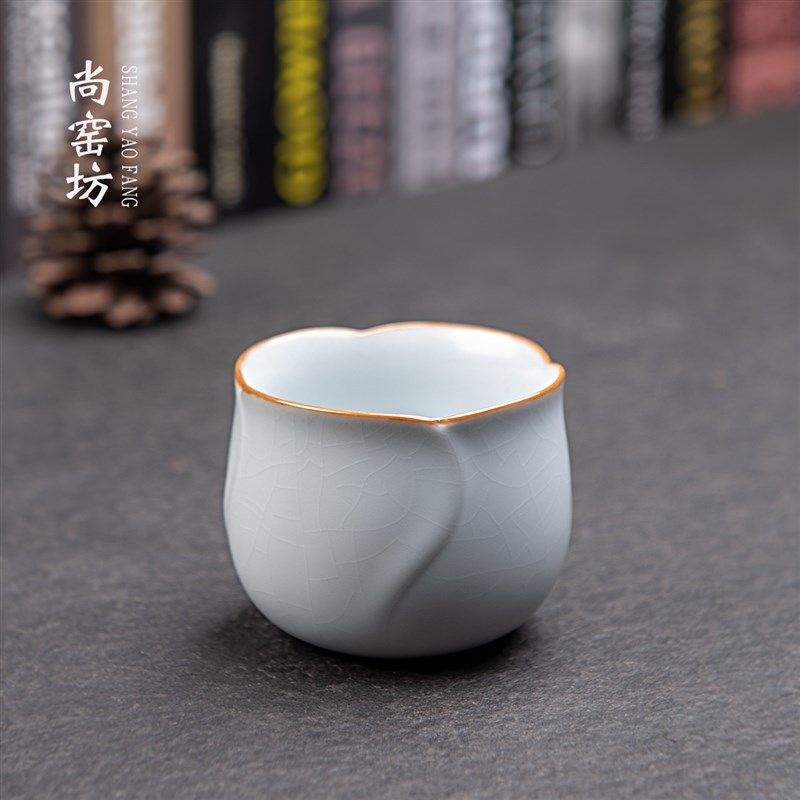 月白釉汝窑一壶两杯泡茶壶陶瓷中式汝瓷高档二人茶具冰裂纹带托盘