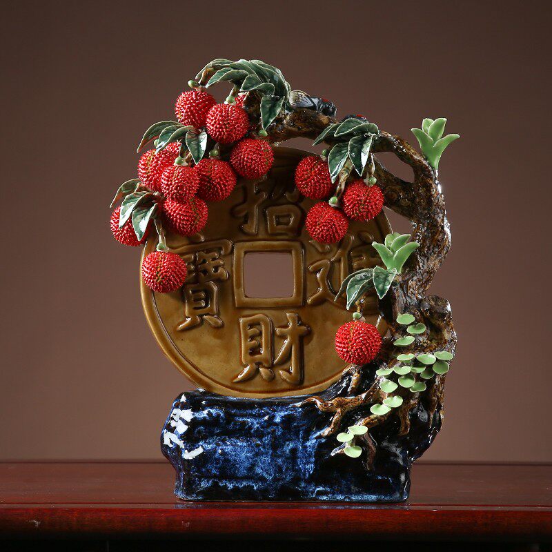 石湾陶瓷荔枝植物摆件客厅酒柜办公室工艺品装饰开业乔迁春节礼品