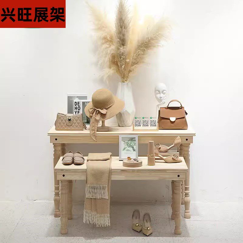 服装店展示架货架女装店展示桌流水台实木高低展台中岛台网红装饰