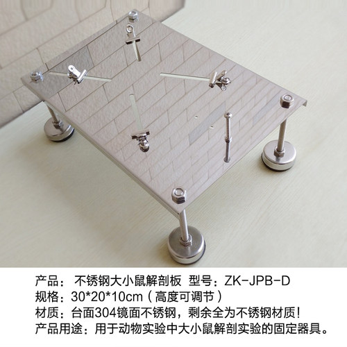 大小白鼠实验立柱固定器解剖板ZK-JPB-B不锈钢板捆绑台蛙板工作台