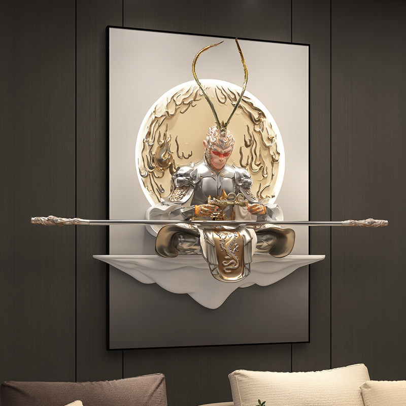 齐天大圣玄关装饰画3d立体浮雕悟空壁画灯斗战胜佛客厅背景墙挂画