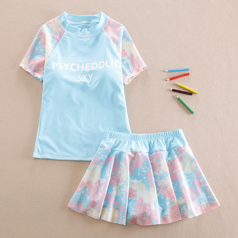 女童泳衣分体中大童保守裙式游泳衣12儿童平角裤学生泳装女孩15岁