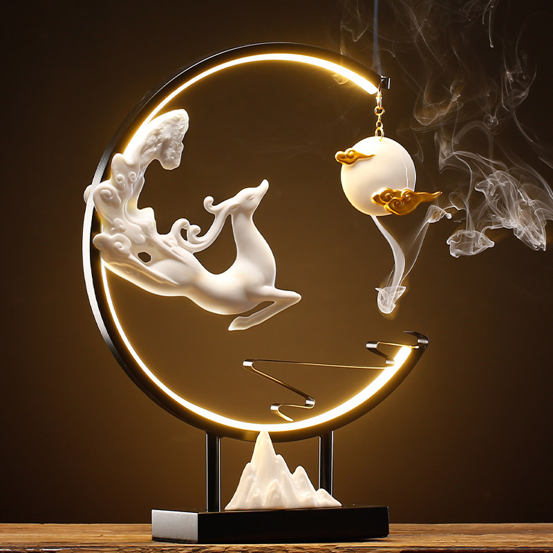 香薰炉陶瓷摆件创意中式招财一鹿相守送礼家居客厅酒柜桌面装饰品