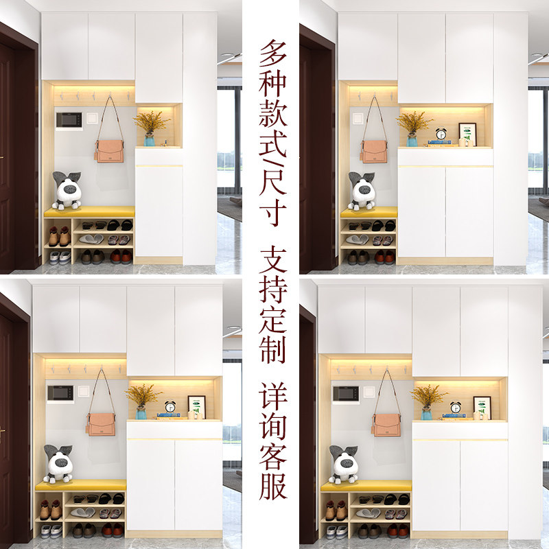 进门鞋柜衣帽柜一体带挂衣架多功能玄关门厅柜衣帽架带镜子穿鞋凳