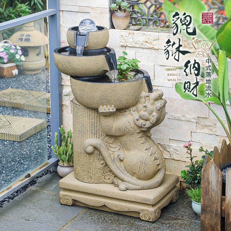新中式貔貅招财落地流水摆件客厅阳台花园庭院装饰循环水景观鱼池