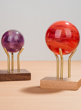 创意水晶球底座展示架奇石收纳架多功能托架盘子支架实木桌面摆件