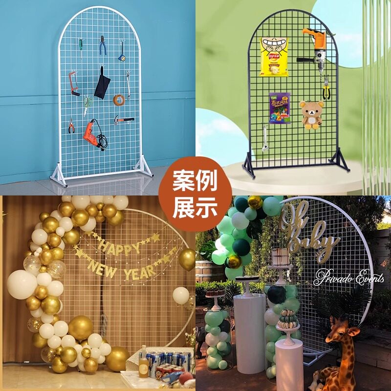 铁丝网落地网格片架幼儿园作品展示架婚庆装饰圆形立式移动照片墙