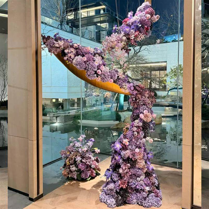 悬浮吊挂紫色仿真绣球花造景餐厅会所走廊艺术装置插花设计装饰品