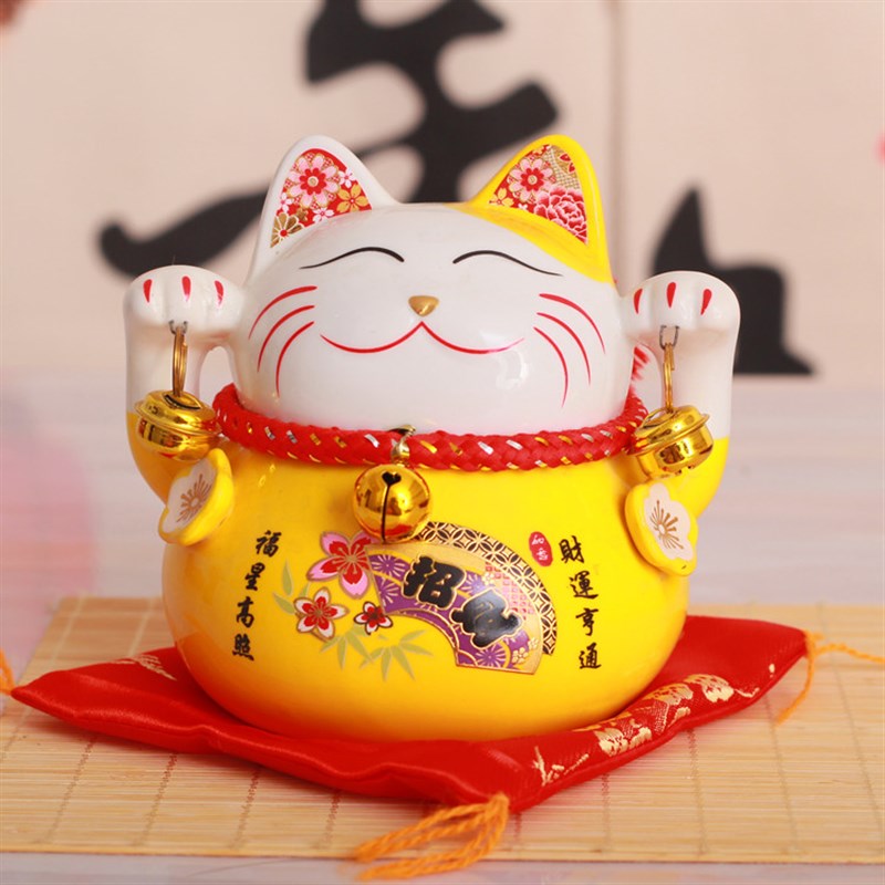 5寸太阳能陶瓷摇手招财猫汽车摆件车内装饰品车饰办公桌网红摆件