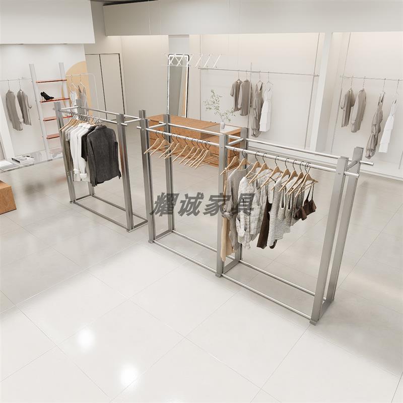 不锈钢服装展示架双排中岛架桦木海洋板陈列架男女童装店挂衣货架