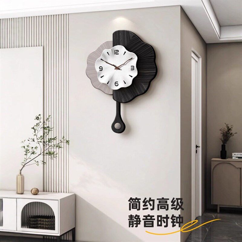 轻奢高级感客厅挂钟2026新款创意时钟挂墙黑白简约餐厅艺术风钟表