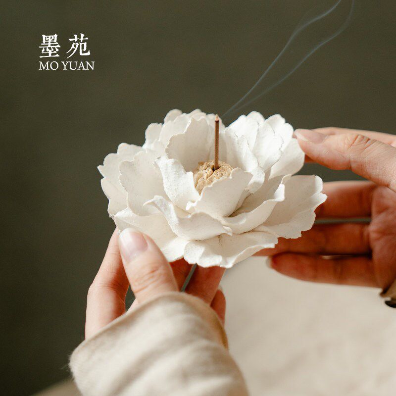 墨苑 非遗牡丹花香插陶瓷香炉纯手工两层瓷花装饰桌面摆件香薰炉
