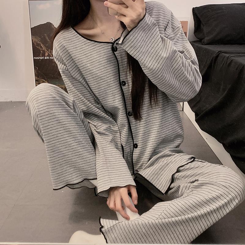 带胸垫月子服夏季薄款产后9月份8产妇哺乳孕妇睡衣春秋吸汗家居服