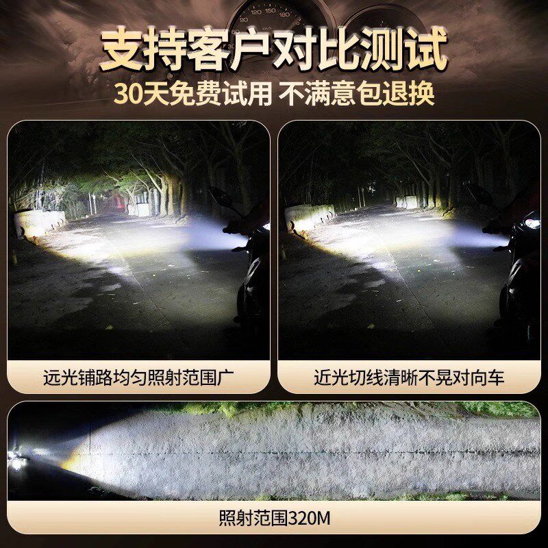 巧格i125踏板摩托车LED大灯改装远近光一体透镜灯泡超亮车灯