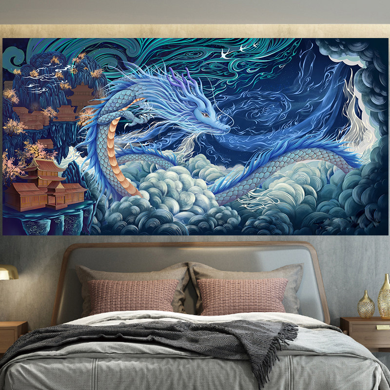 龙年中国龙墙布挂布背景墙背景布装饰卧室床头高级感宿舍墙面画布