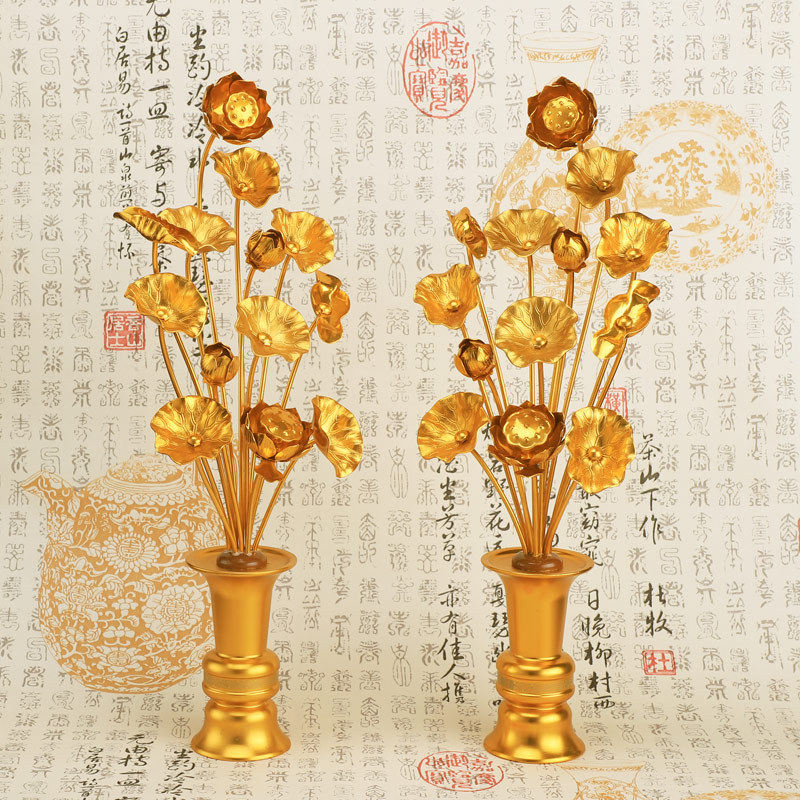 鎏金莲花仿真花假花佛前供花 佛堂家居观音莲花荷花供佛花仿真花