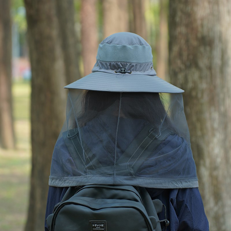 户外防蚊帽男女夏季户外防晒渔夫帽面纱钓鱼帽遮阳遮脸防晒采茶帽