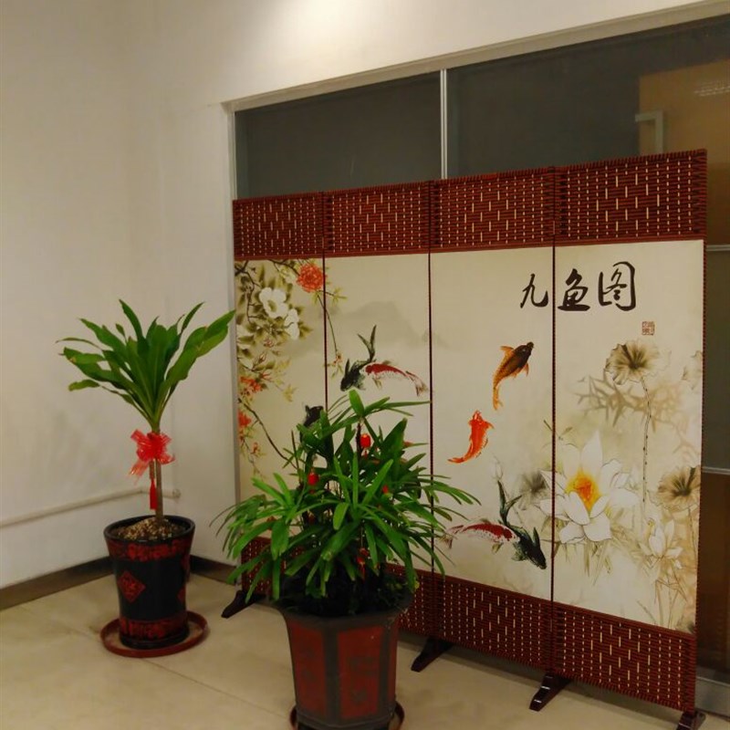 简约现代布艺屏风可移动玄关隔断墙原木中式折叠屏风