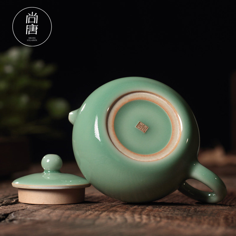 尚唐龙泉青瓷原矿西施壶大号功夫茶具纯全手工单壶家用过滤泡茶壶