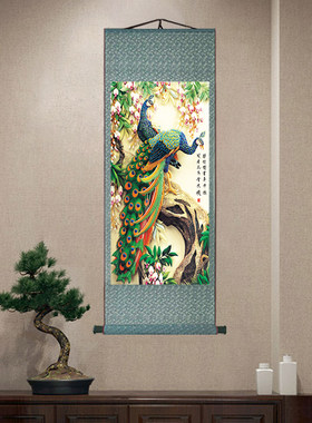 国画百鸟朝凤图玄关装饰挂画现代入户中欧式卷轴吉祥如意凤凰字画