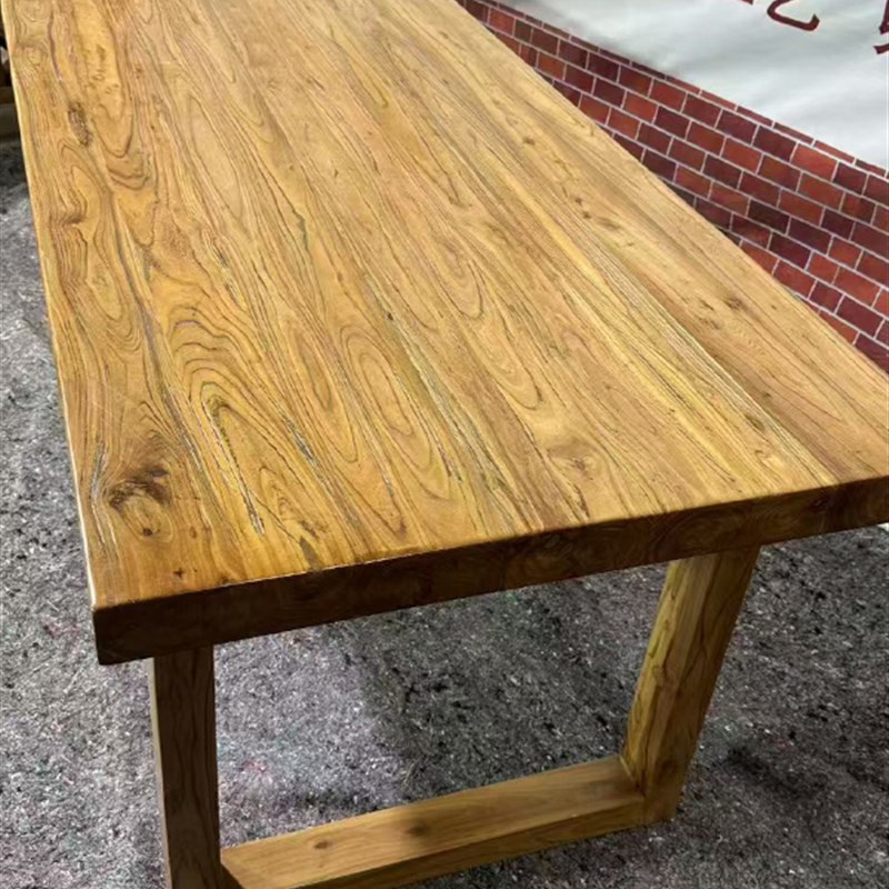 老榆木书桌桌子大板桌饭店复古茶桌餐桌老榆木定制餐厅简约吧台