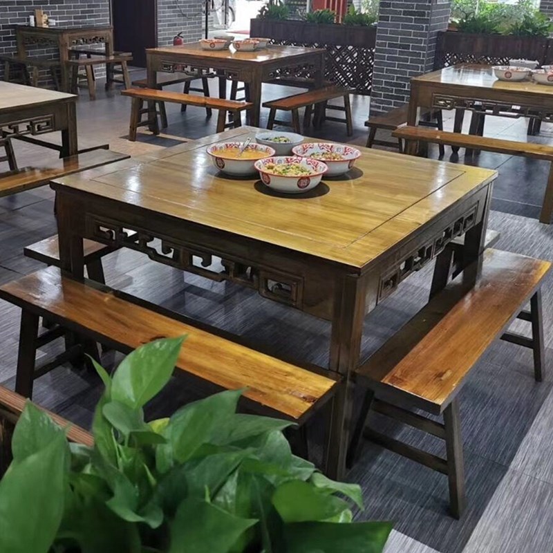 正方形桌子烧菜中餐馆饭店桌椅组合中式四方桌仿古实木八仙桌圆桌