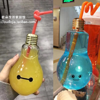 创意灯泡饮料瓶发光杯子一次性饮料果汁瓶网红塑料灯泡瓶杯奶茶瓶