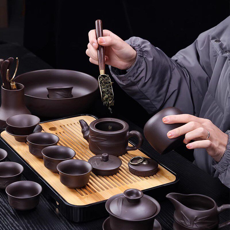 高档紫砂功夫茶具套装家用2025新款轻奢泡茶专用茶壶盖碗茶杯整套