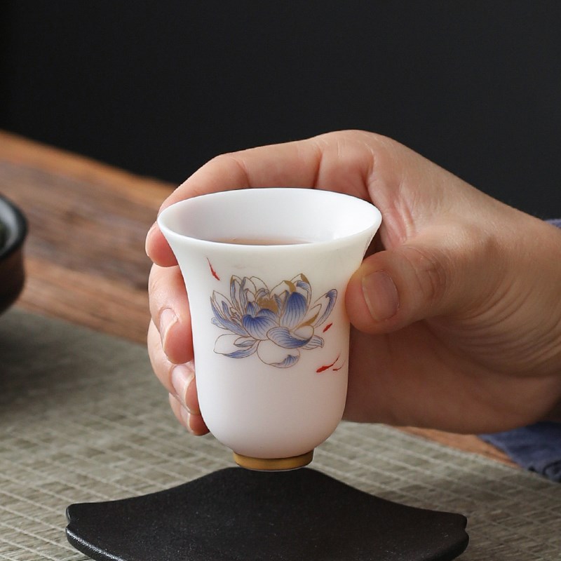 羊脂玉白瓷主人杯单杯陶瓷功夫茶杯个人专用高档品茗杯闻香杯定制