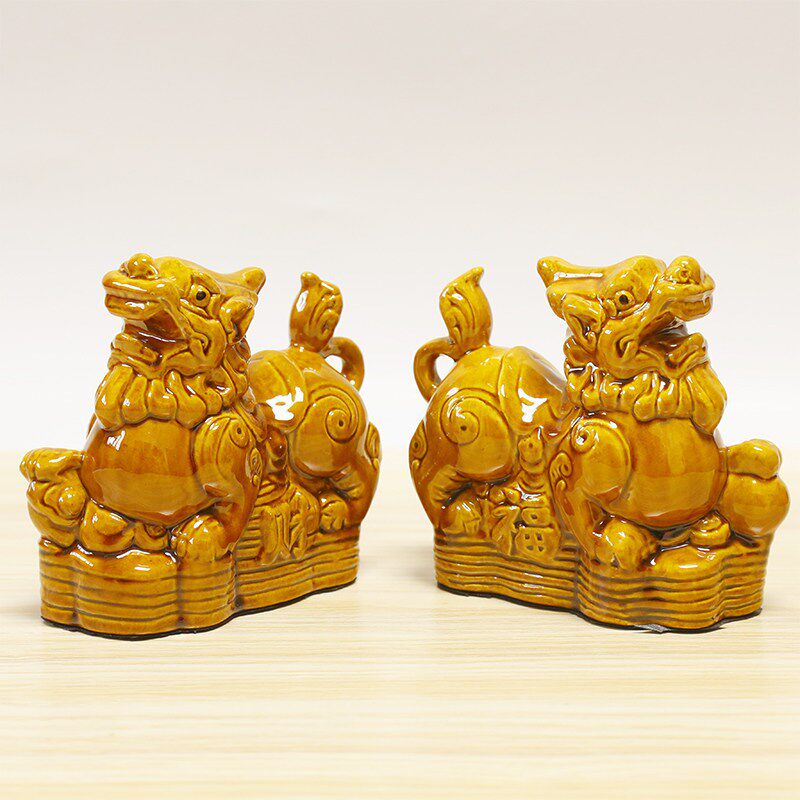 唐三彩陶瓷貔貅一对摆件玄关客厅门口摆设装饰品
