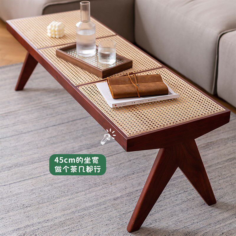 昌迪加尔长条凳藤编椅小凳子民宿家用简约中古凳床尾凳换鞋凳真藤