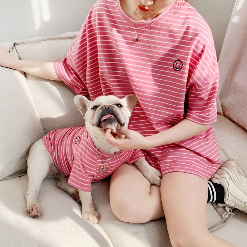 狗狗春夏衣服猫咪法斗泰迪中小型犬条纹亲子装背心宠物透气卫衣