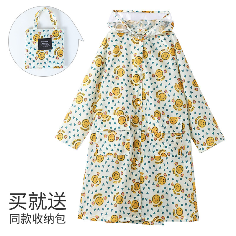 新品时尚儿童风衣式带背包位轻薄雨衣中大童小孩学生户外防水雨披