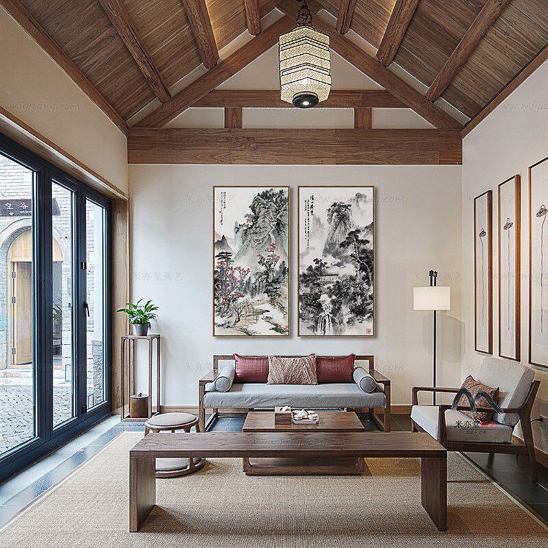 米亦堂x水墨山水 新中式国画客厅办公室餐厅书房玄关电表箱竖挂画