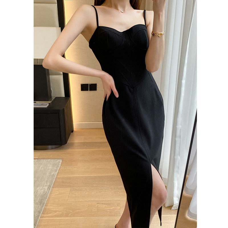 大码女装春夏胖mm吊带连衣裙红色鱼骨长裙性感名媛显瘦高级感礼服