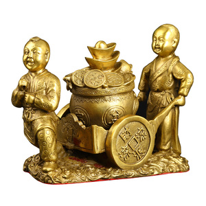 纯铜运财童子送财招财童子推车送宝聚宝盆财运滚滚来客厅公司摆件