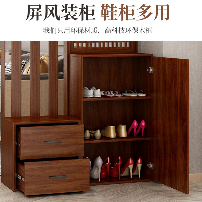 屏风隔断客厅玄关鞋柜衣帽架中式简约镂空雕花实木入户实木间厅柜