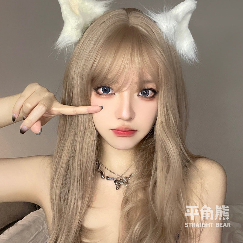 平角熊Rose金色假发女长直发网红女团斜刘海长发自然逼真JK全头套
