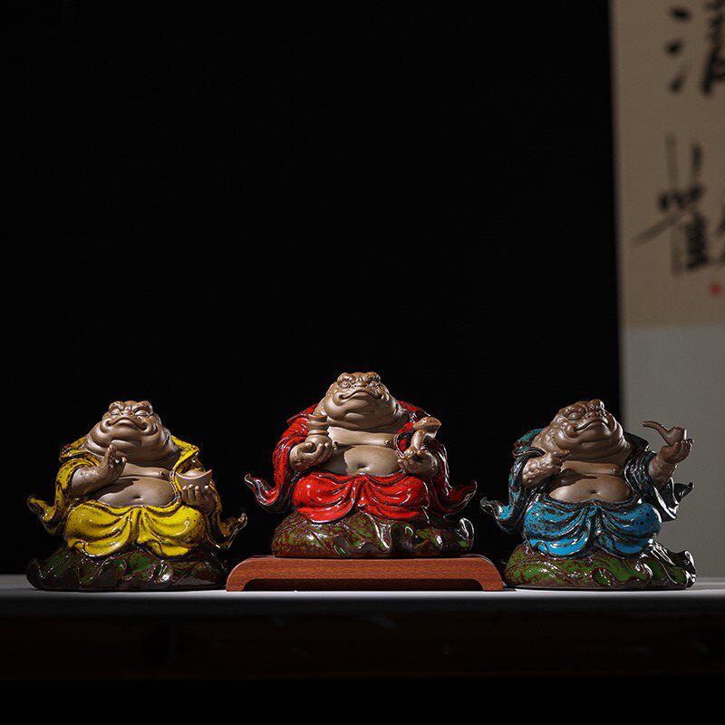 创意招财紫砂金蟾摆件新中式禅意家居客厅桌面装饰陶瓷工艺品蟾仙