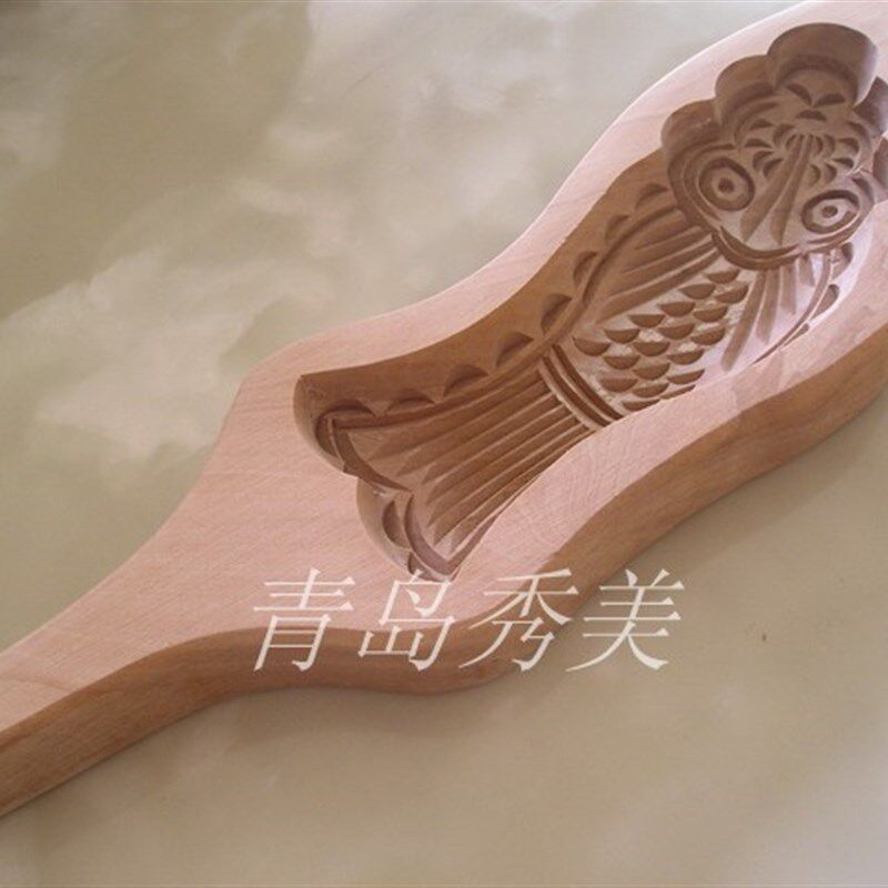 山东木质手工馒头模花模面磕模具过年用饽饽花样南瓜糕凹面小鲤鱼