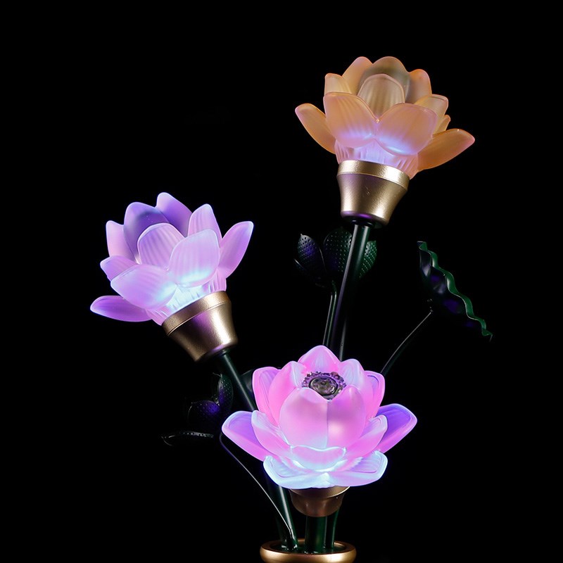 三品莲花供灯led七彩琉璃变光灯佛前供灯莲花灯长明灯