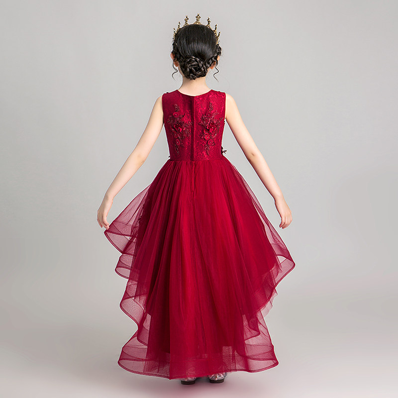 儿童礼服公主裙女童生日红色小女孩花童婚纱主持人钢琴演出服洋气