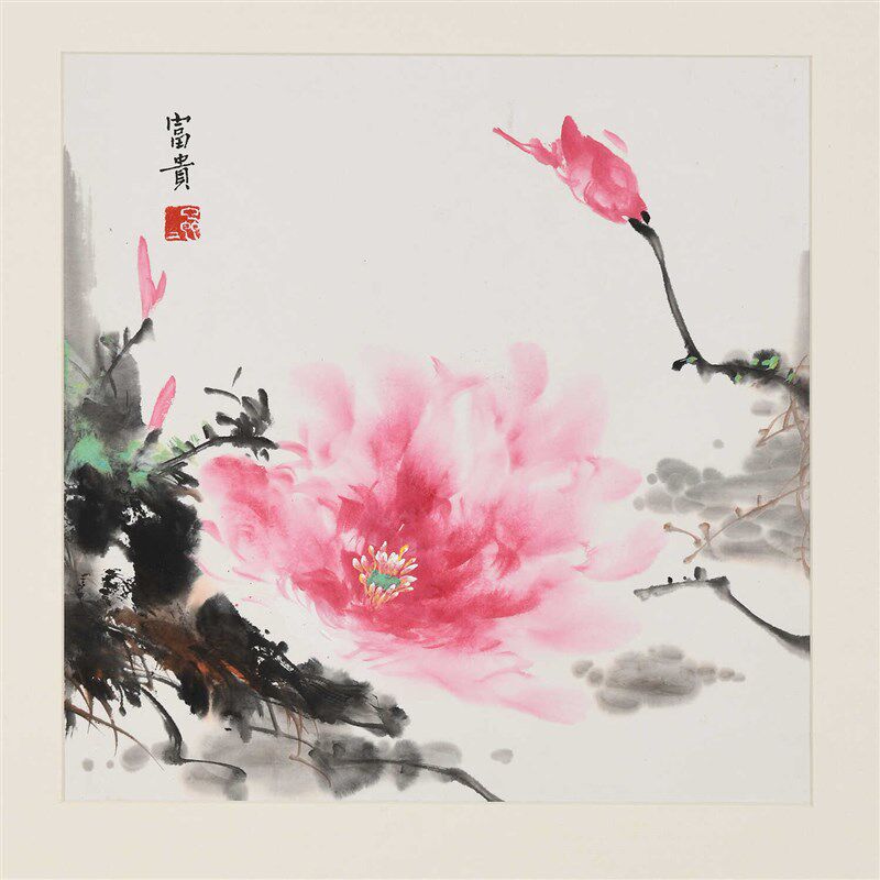 纯手绘荷花连年有余国画斗方水墨写意花鸟画餐厅玄关走廊装饰画