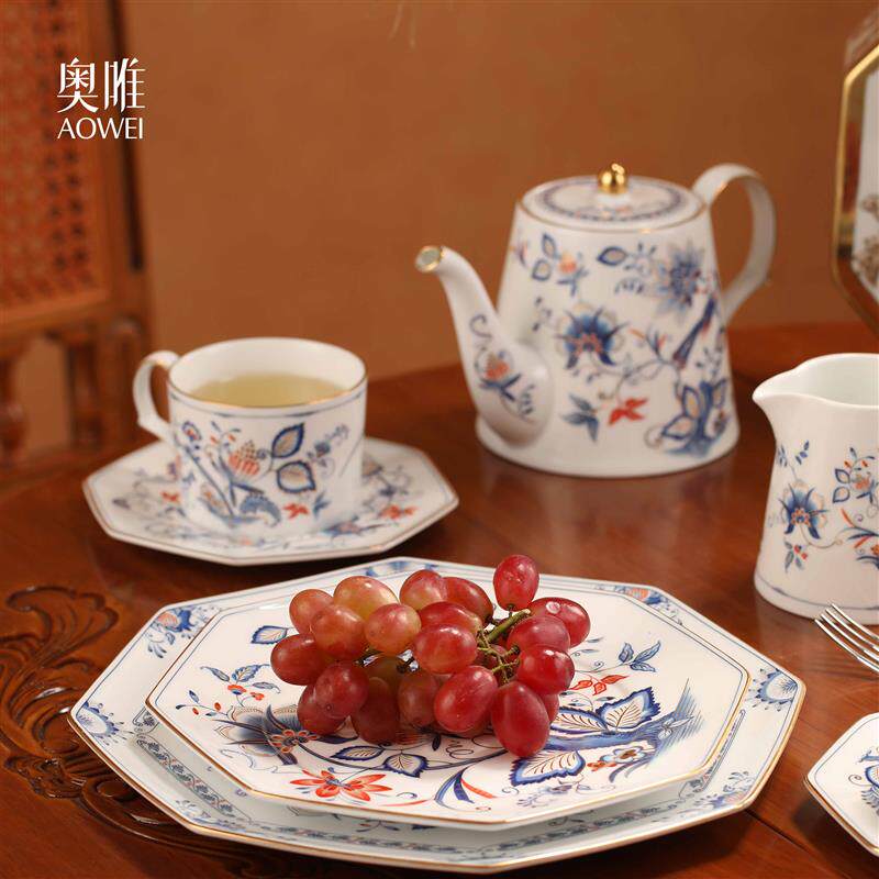 景德镇奥唯清瓷赋陶瓷咖啡杯碟高档精致碗盘碟杯子茶壶组合