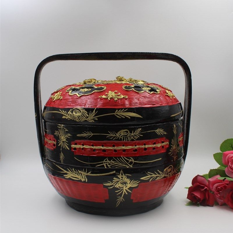复古竹编提篮手工艺 单层竹提篮适用婚礼摄影与茶器漆器展示