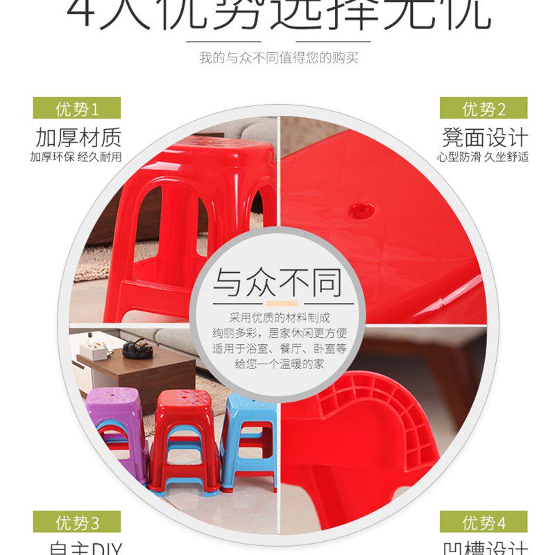 家用加厚塑料凳子客厅成人塑料椅子圆凳餐桌高板凳胶方凳包邮