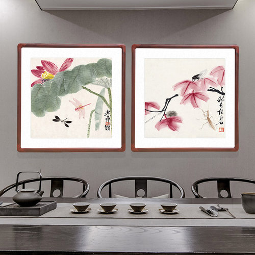 齐白石可惜无声斗方形花鸟字画客厅背景墙装饰画玄关过道餐厅壁画
