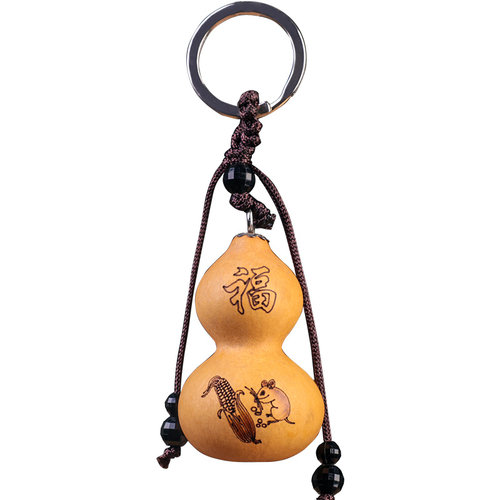 十二生肖牛葫芦天然小手把文玩精品手工烙画兔年挂件挂饰钥匙扣圈